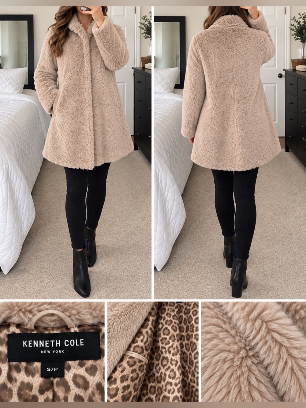Kenneth Cole Taupe Plush Faux Fur Teddy Jacket